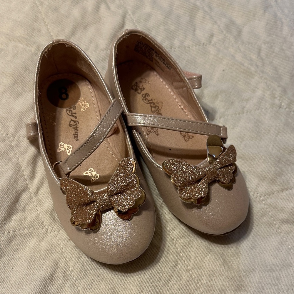 Self Esteem Glitter Bow Dress Shoes - Rose Gold